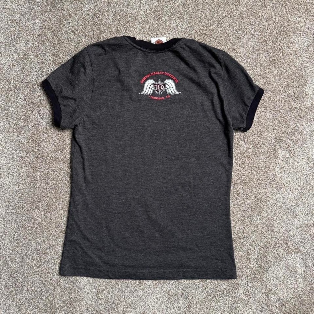 **SOLD** GREY & BACK HARLEY DAVIDSON RINGER TEE - Picture 4 of 4